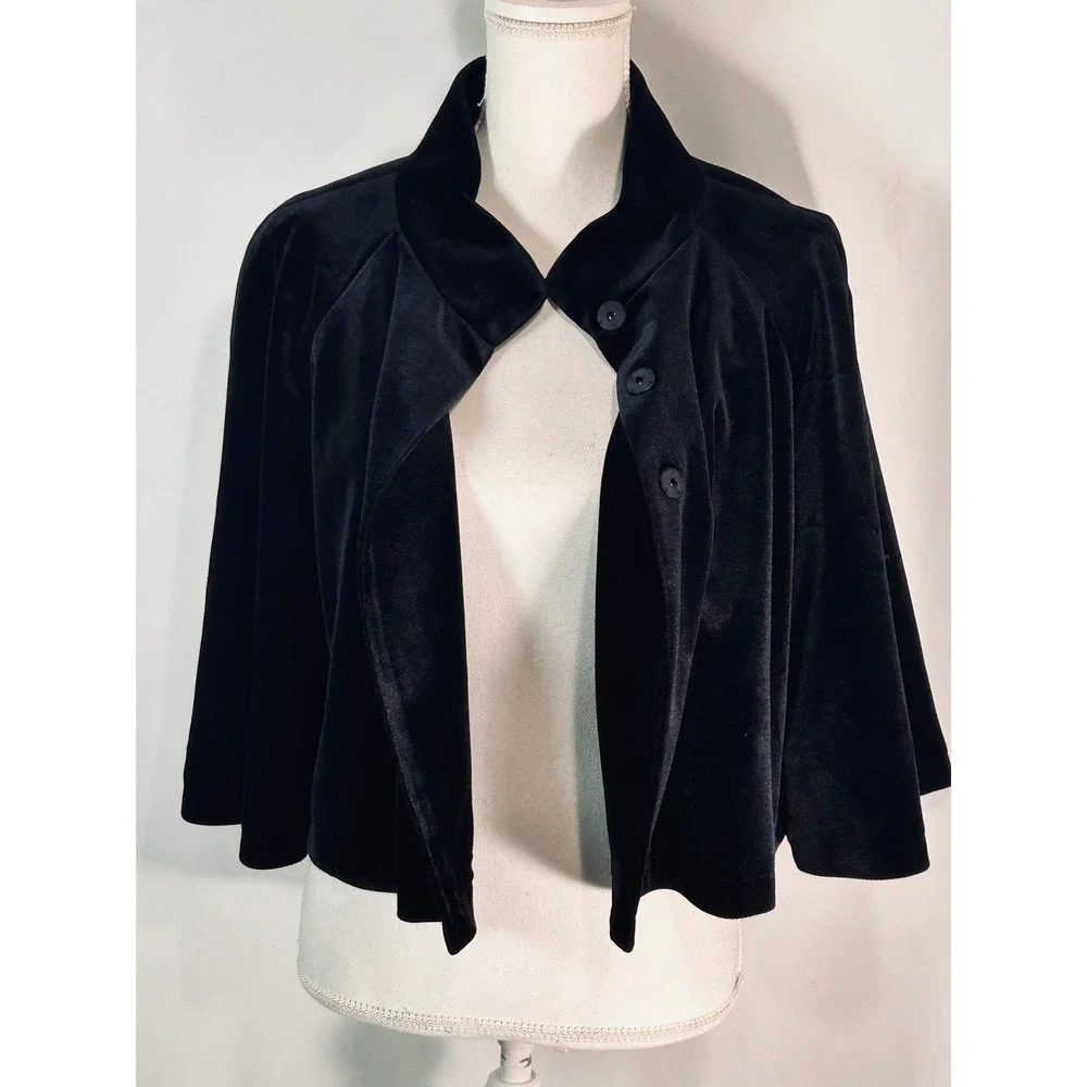 SC by Sara Campbell Black Velvet Capelet Jacket Stand Collar Cropped Coat Medium